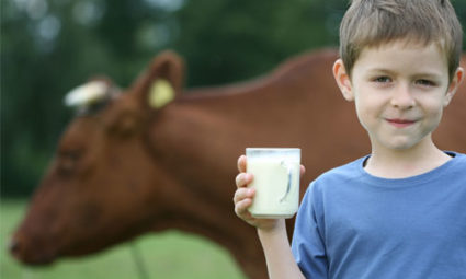 Мальчик пьет молоко